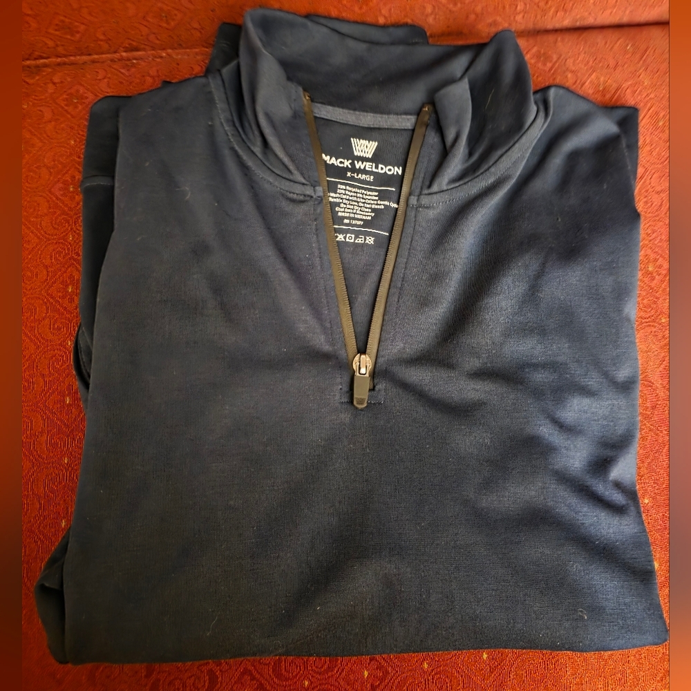 Mack Weldon Navy Zip-Up Pullover With Zippered Pockets, Quiet Luxury, Athleisure